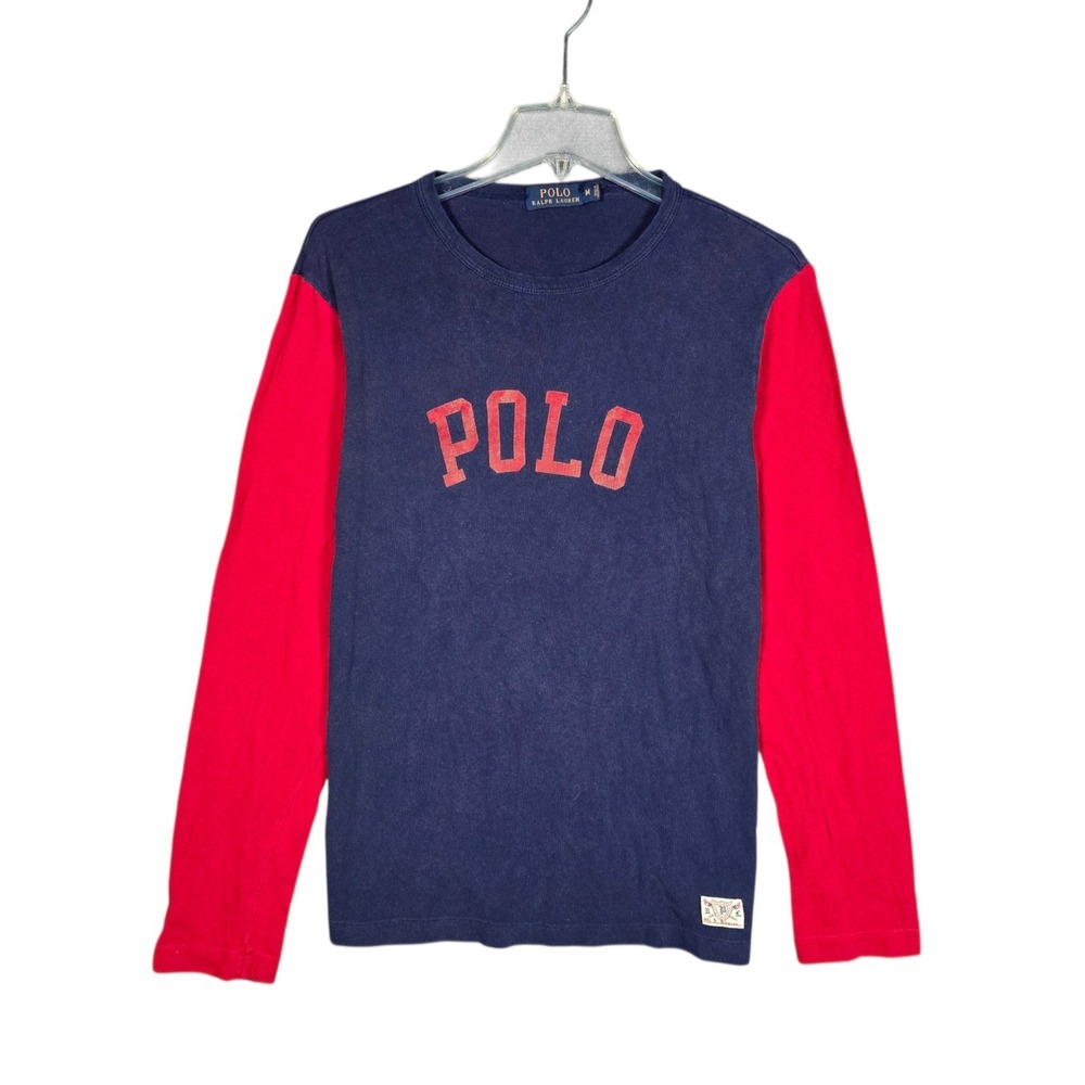 Polo Ralph Lauren T-Shirt Men's Medium Vintage Spell Out Long Sleeve Baseball